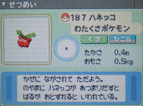 ハネッコ プラチナ ポケモンずかん