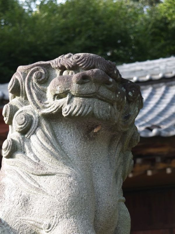 山八幡神社の町を見下ろす狛犬