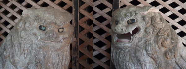 南アルプス市・穂見神社の木彫り狛犬