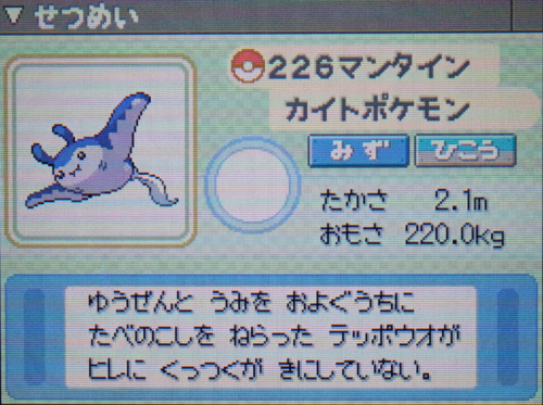 マンタイン プラチナ ポケモンずかん