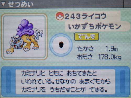 ライコウ プラチナ ポケモンずかん