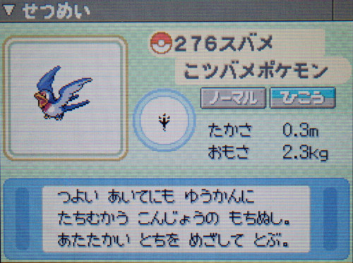 スバメ プラチナ ポケモンずかん