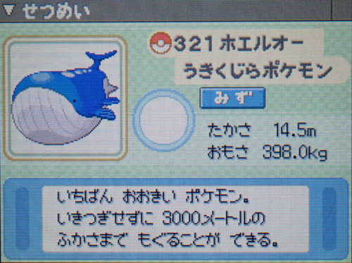 ホエルオー プラチナ ポケモンずかん